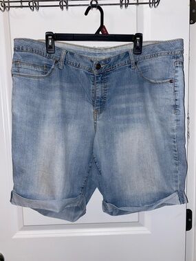 Faded Glory Light Blue Rolled Hem Denim Bermuda Shorts